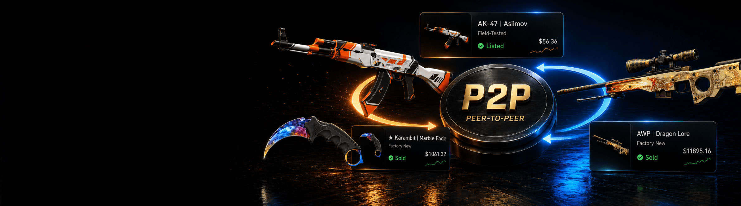 Prodávejte své CS2 skiny na UUSKINS. P2P prodej je nyní spuštěn.