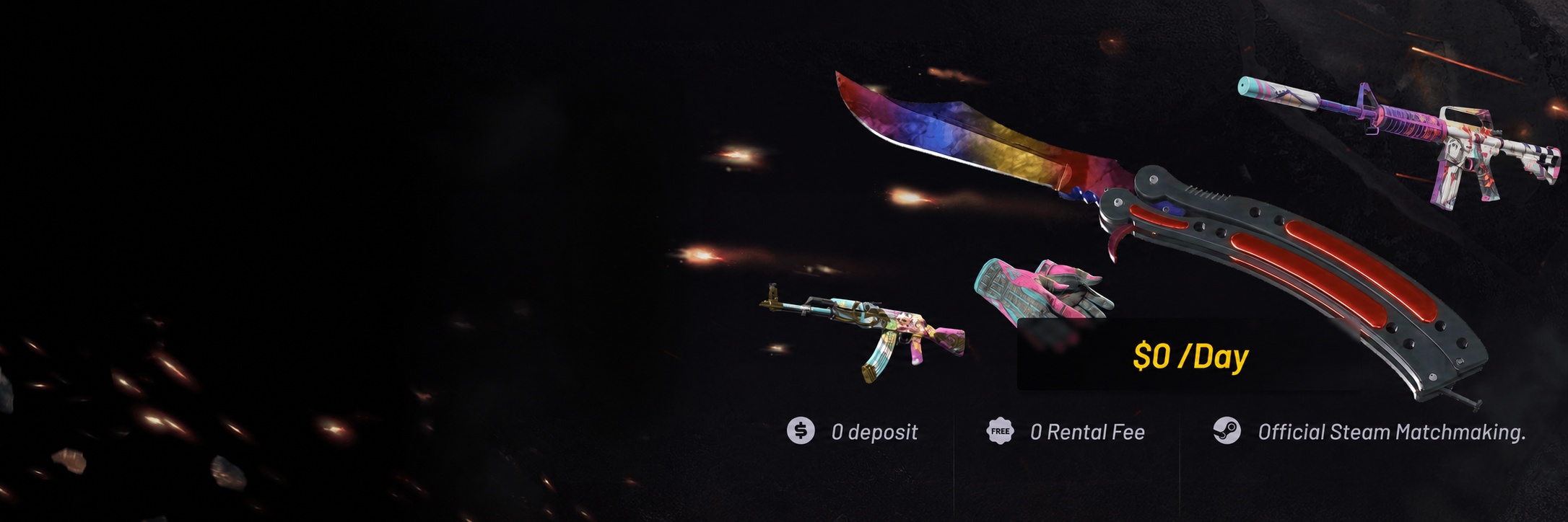 0 депозит. 0 платы за аренду. Поддерживает официальный Steam Matchmaking.